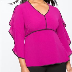 Eloquii V-neck Cascading Sleeve Top